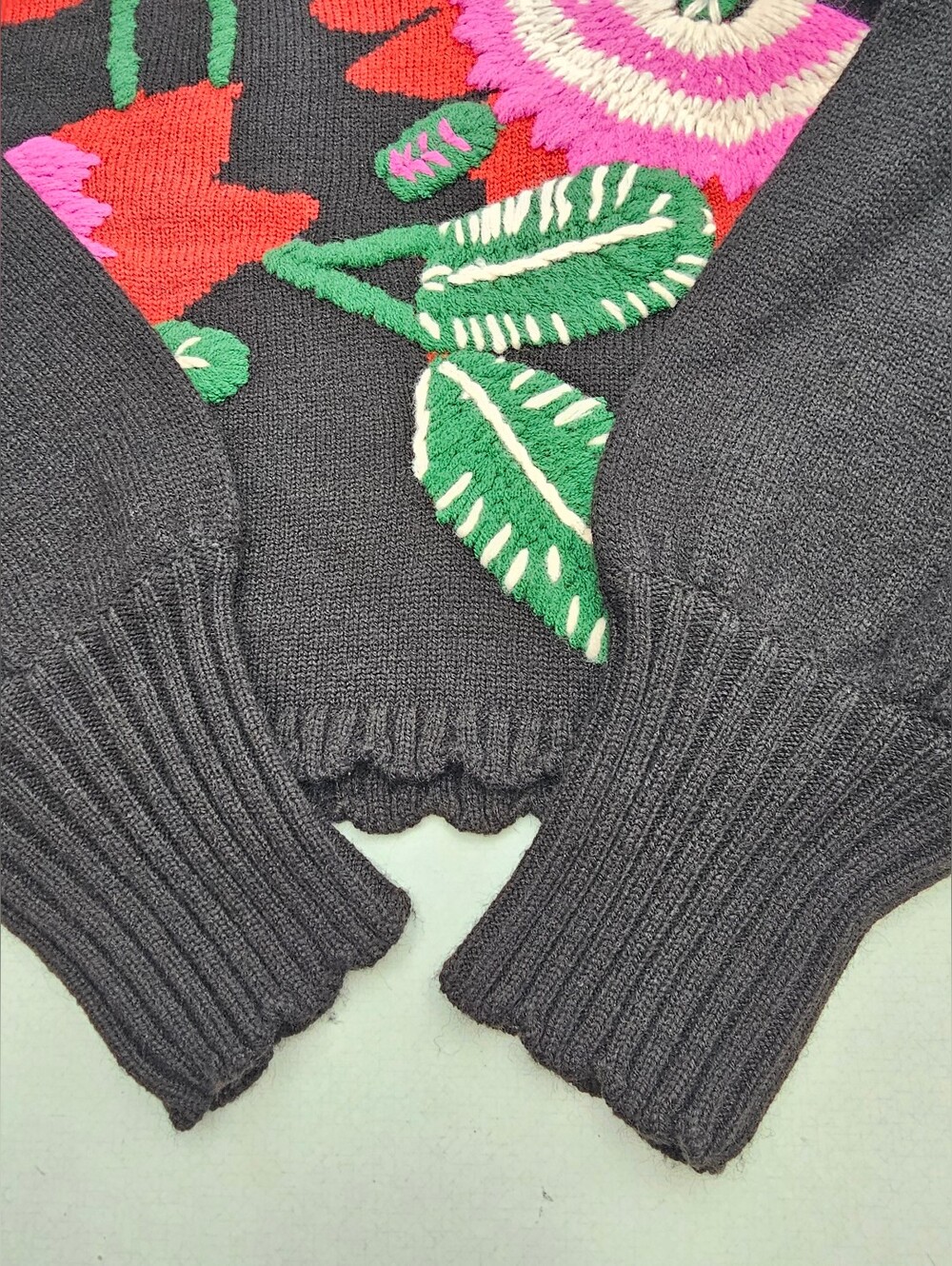 Farm Rio Black Bold Colorful Flower Embroidered Knit Sweater - Picture 4 of 13